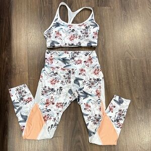 SHEIN White and Orange Floral Activewear Set